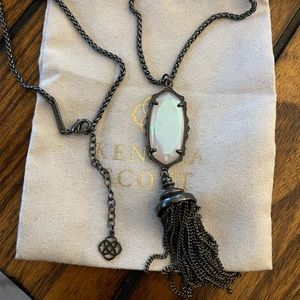 Kendra Scott opal and gunmetal tassel necklace